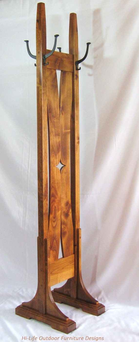 Items similar to Benson Coat Tree, Handmade Alder Wood, 4 Cast Iron