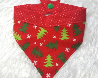 Christmas Dog Bandana Christmss Tree Red Gold Polkadot Holiday Winter