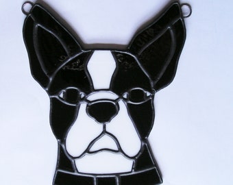 Stained Glass French Bulldog / Boston Terrier, Suncatcher, Handmade in England