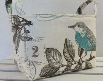 Fabric Organizer Storage Container Bin Basket Diaper Caddy Nursery Decor - Birds on Cream