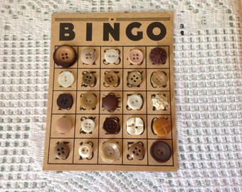 Vintage Bingo Card Embellished with Vintage Buttonsx