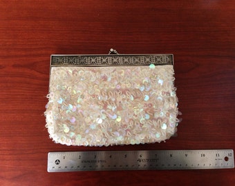ON SALE Vintage hand beaded sequin clutch
