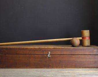Antique Table Top Croquet Set in Antique Wood Box // Parlor Croquet Set // Mallets // Balls // Wickets // Stakes and Stands
