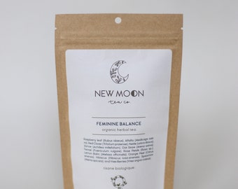 Feminine Balance herbal Tea With Raspberry leaf and Vitex Berry | ORGANIC | Small Batch, Hand blended | New Moon Tea Co.