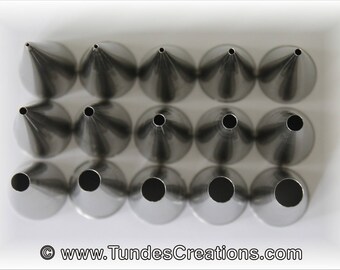 Ateco decorating tips, round, set of 15 - decorating tubes - decorating nozzles