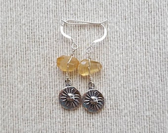 Citrine and Sun Dangle Earrings / Citrine / Sun / Dangle Earrings / Sterling Silver / Gift For Her / Sunshine
