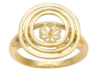 14K Yellow Gold Triple-Circles Pearl Ring Mounting