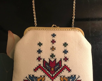 1960's - 70's cross stitched clutch evening bag