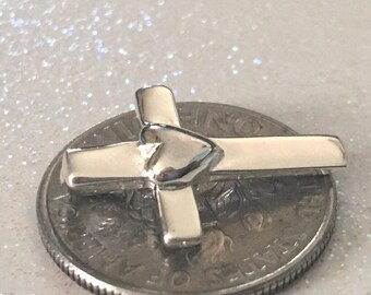 2- Sterling silver Heart Cross Pendants, Pair of cross earrings, Puffy Heart cross earrings, Religious Pendant, Christian cross