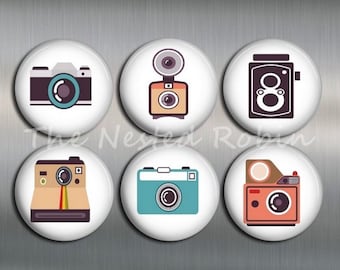 CAMERA MAGNETS with gift pouch, Six Magnets - 1 inch or 1.25