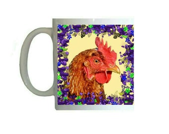 Purple Floral Flowers Chicken Hen 11oz Ceramic Coffee Mug