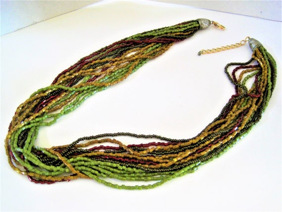 Boho Necklace, 16 Strands, Lucite Beads, Multicolor Torsade, Collectible Necklace