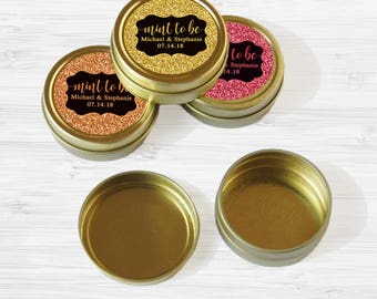 Personalized Faux Glitter Wedding Favor Tins - Gold Wedding Favor Tins - Mint Tin - Gold Mint Tin Favors - Gold Tin Mints