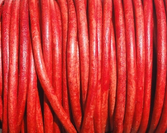 10 Yard Increments 2mm Red Natural Dye Genuine Leather Cord