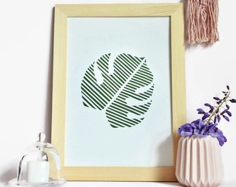 Displays graph-A4-paper cut hand-leaf-Monstera-green and white-nature-Paper cut-gift