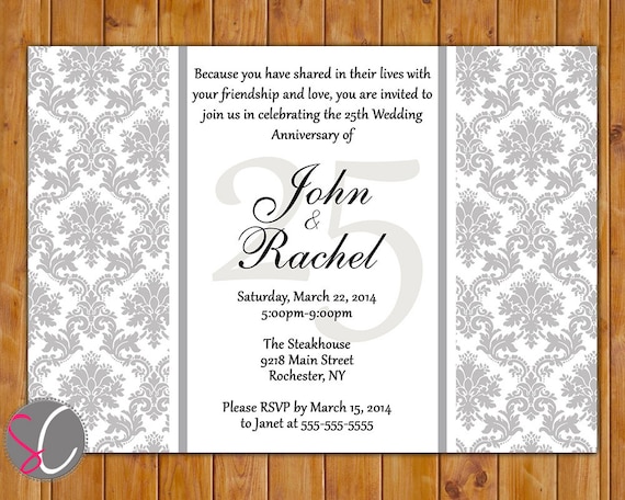  25th  Wedding  Anniversary  Milestone Invitation  Dinner  Party