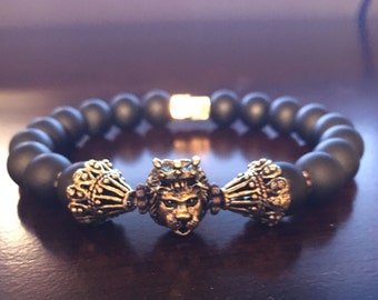 Men's bracelet with Crowned Lion and initials