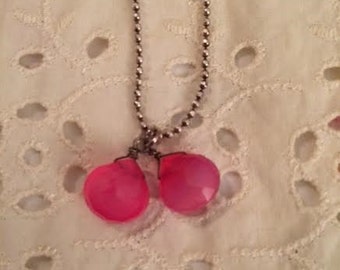 Double Faceted Pink Chalcedony Briolette Pendant Necklace