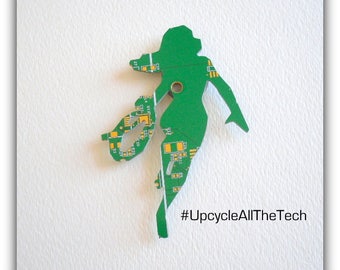 Wonder Woman Silhouette Cut Out of Recycled Circuit Board - Choose Option: Magnet, Pin or Hanging Ornament