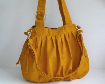 Sale - Mustard Canvas Pumpkin Bag, shoulder bag, tote, purse, messenger bag, cross body bag, stylish, unique
