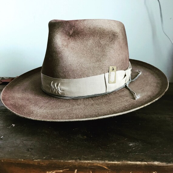 Custom wide brim western fedora aged and distressed wide brim