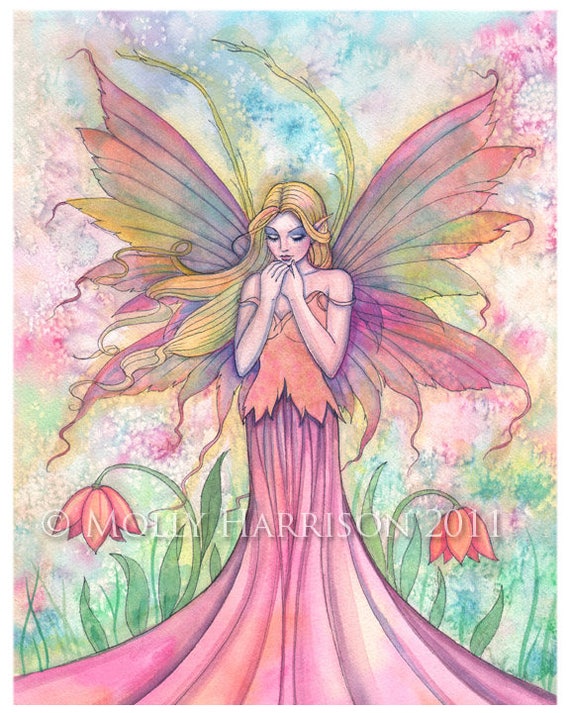 Fairy Print Wildflower Watercolor Fairy Fantasy Art by Molly