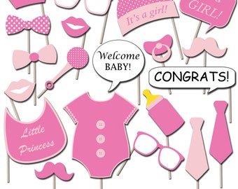 Girl Baby Shower Photo Booth Props, Printable Photo Props, Party Props, Instant Download - DP409