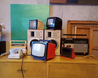 Vintage portable television receiver Rarity "Electronics 404D" 80's Retro Television Red & Black