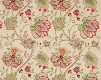 COLEFAX & FOWLER JACOBEAN Baptista Embroidered Silk Fabric 10 Yards Cream Oyster Green