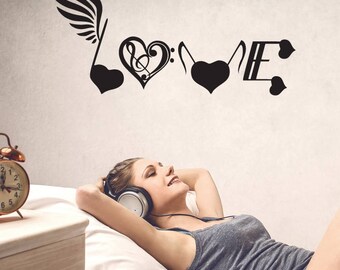 Music, love sign decal, music note, music decor, music decal, music gifts, music lover gift, music wall art, music wall decal, studio decor