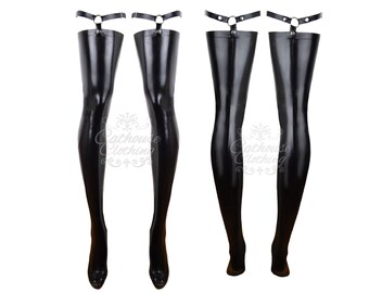 Latex rubber ring strap stockings by cathouse clothing WRUB1051