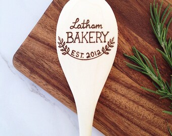 Personalized Family Bakery Wooden Spoon - wedding gift, personalized last name bridal shower, farmhouse kitchen personalized housewarming