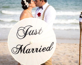 Wedding Just Married Parasol Wedding Umbrella Photography Prop Ivory White Parasol Just Married Custom Ceremony Decor