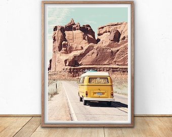 Retro Van Wall Art, Arizona Desert, Digital Download, Road Trip, Explore Print, Vintage Vehicle, Boho Art, Nursery Wall Art, Car Poster