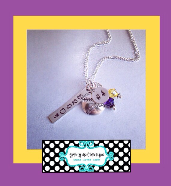 Items similar to Sporty Girl Name and Number Hand Stamped Personalized