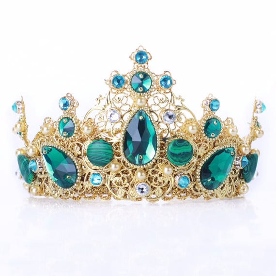 Emerald Swarovski gold crown Teal wedding tiaracrystal