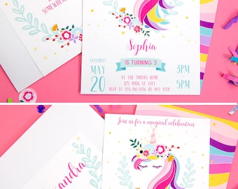 Unicorn Birthday Invitation Printable, Unicorn Invitation, Magical Invitation, Rainbow, Girl, Magical Unicorn Party, INSTANT DOWNLOAD