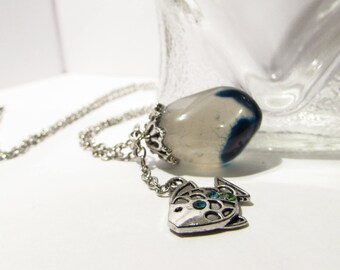 Ocean-like Stone & Fish Charm Necklace