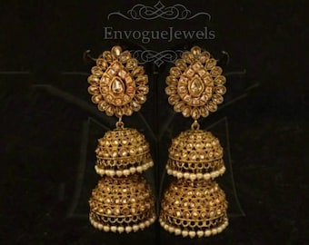 Indian jewelry, Big jhumka earrings, Pakistani jewelry, Bollywood jewelry, Bohomeian earrings, Jhumki, Statement earrings.