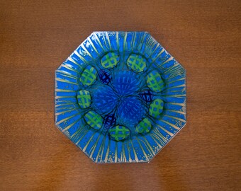 Enamel Dish by Annemarie Davidson Blue Green Octagonal Mid Century Modern Blue Green
