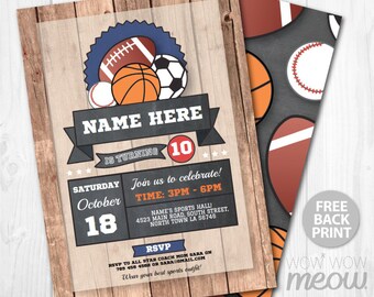 All Star Sports Party Birthday Invite Vintage Invitation INSTANT DOWNLOAD Baseball Basketball Soccer Football Personalize Editable Printable