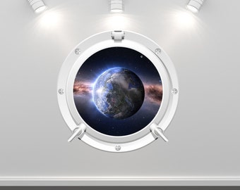 COLOUR SPACE PORTHOLE SHUTTLE ROCKET EARTH WALL STICKER DECAL BEDROOM WSD646 