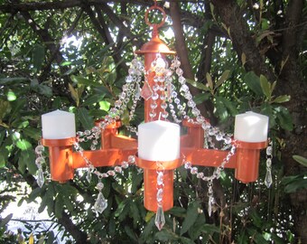 Cinnamon HANGING CHANDELIER CANDLE Holder/ 5 Arm with Acrylic Crystals/Pillar or Votive Candles
