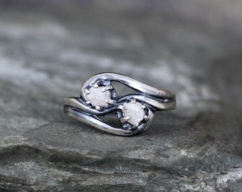 Two Stone Raw Diamond Ring - 1 Carat Raw Diamond Engagement Rings - 2 Uncut Rough Gemstone - April Birthstone - Always and Forever Ring