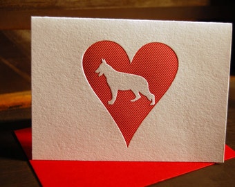 Heart: German Shepherd, letterpress card