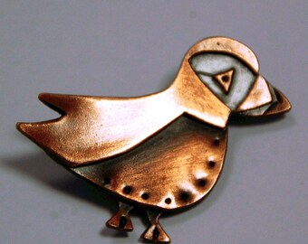Puffin brooch in copper finish