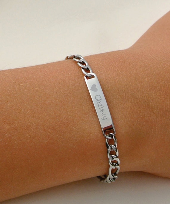 Engraved Childrens Heart ID Bracelet