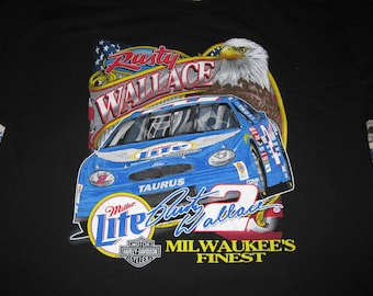 90s RUSTY WALLACE Miller Lite Nascar Harley Davidson shirt - sz xl - dale earnhardt vtg
