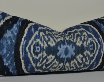 Long LUMBAR pillow cover -blue ikat pillow cover - Duralee ikat pillow cover, throw pillow, Blue pillow, Designer pillow, decorative pillow