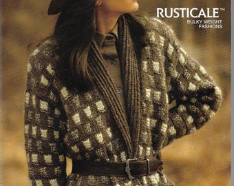 Knitting Pattern Booklet - BERNAT RUSTICAL - Sweaters - 4 Patterns - Bulky Weight Designs, Jacket, Pullover - Men, Ladies - Very Cute!